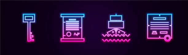 Set line海盗钥匙法令羊皮纸卷轴图片下载
