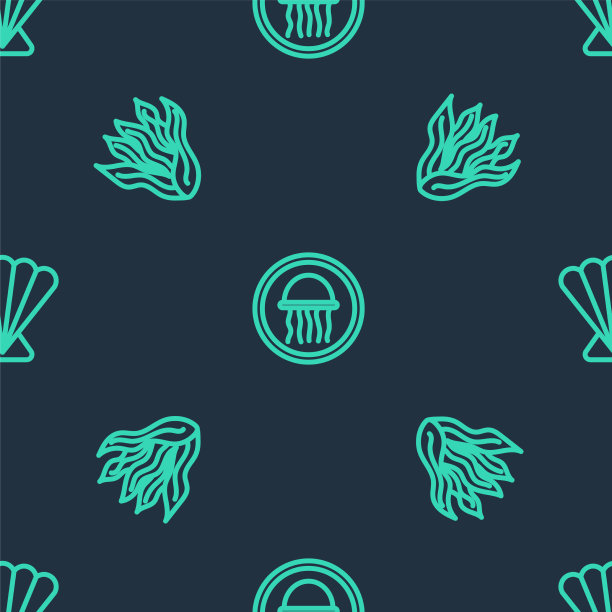 将海蜇放在盘子里，用海草和扇贝装饰图片下载