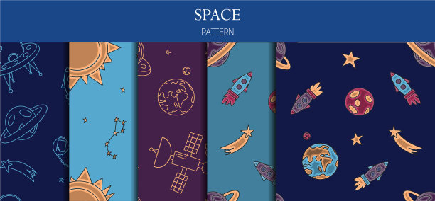 一套无缝图案手绘空间图片下载