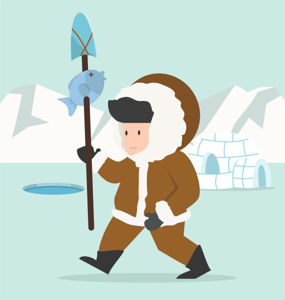 爱斯基摩人用冰屋钓鱼图片下载