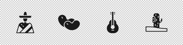 墨西哥男子的宽边帽豆吉他和仙人掌图片下载