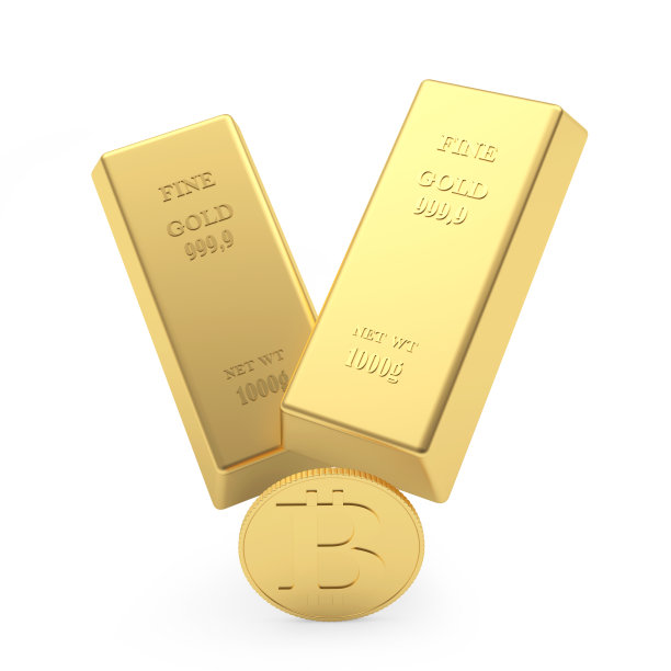 两个带有比特币的金条图片下载