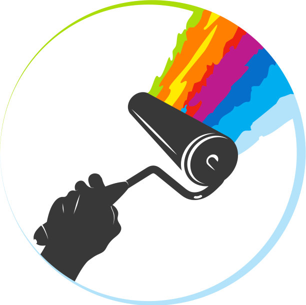 滚轮在手上泼洒彩色涂料符号图片下载