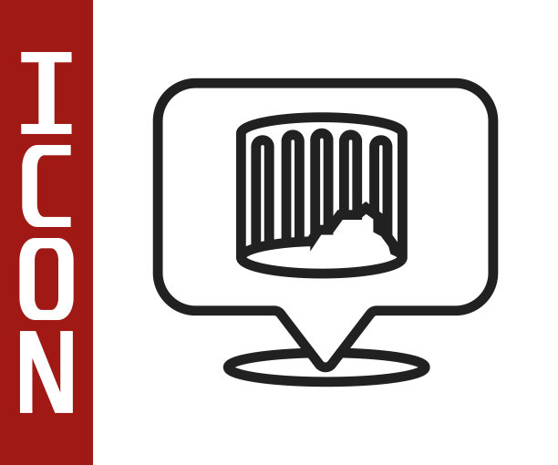 黑线在白色背景上孤立的古代柱图标。向量图片下载