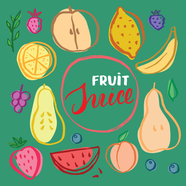 水果套装，收集多汁的水果，苹果，梨，草莓，橙子片，桃子，李子，香蕉，西瓜，木瓜，葡萄，柠檬和浆果。矢量图图片下载