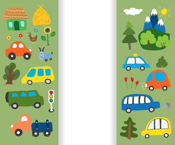 汽车动画设置。可爱的交通涂鸦收藏，矢量插图图片下载