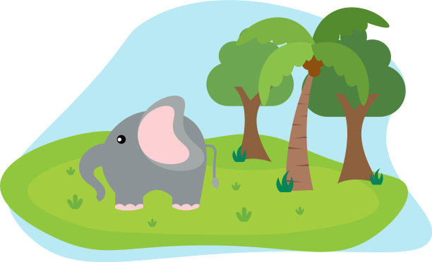 大象可爱的动物卡通风格的野生图片下载