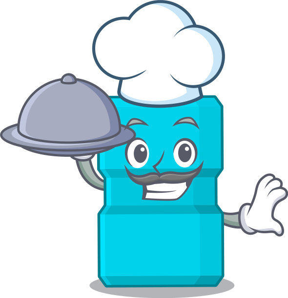 吉祥物风格的漱口水厨师在托盘上提供晚餐图片下载
