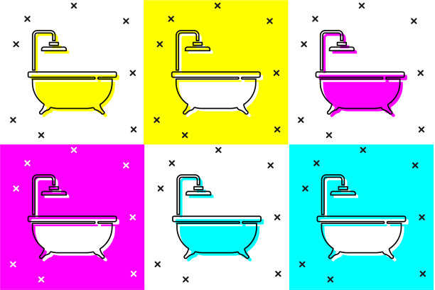 设置浴缸图标孤立的颜色背景图片下载
