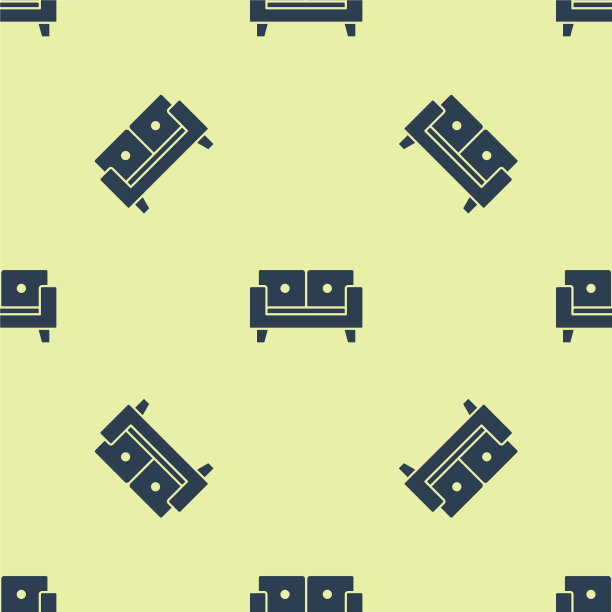 蓝色沙发图标孤立无缝图案上的黄色图片下载
