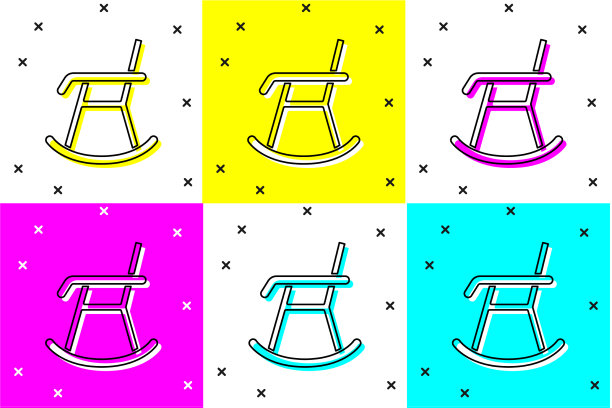 设置扶手椅图标孤立的颜色背景图片下载