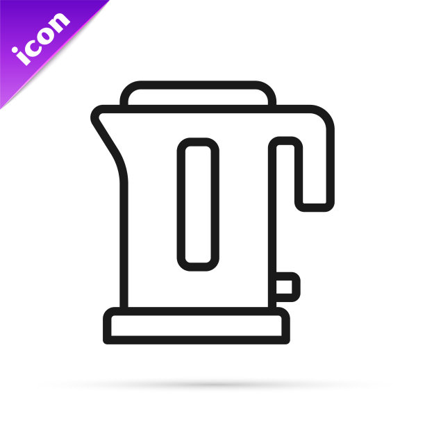 黑线电水壶图标隔离在白色图片下载