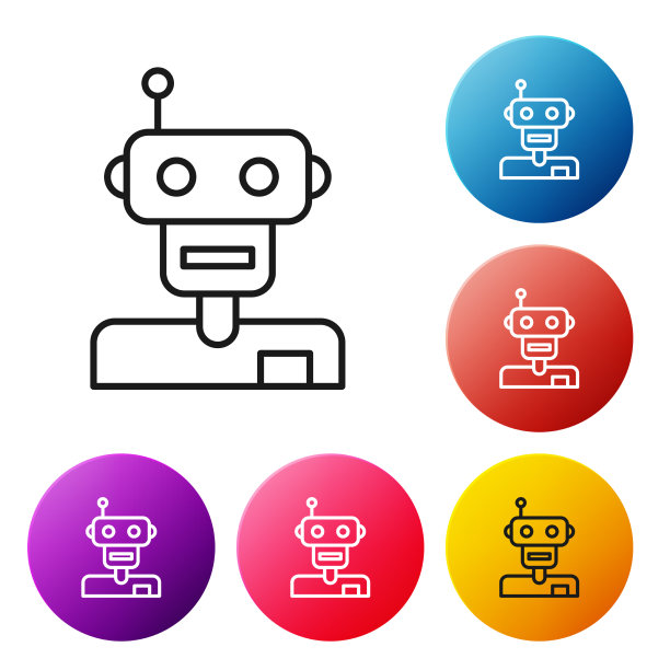 黑线机器人图标隔离在白色背景上图片下载