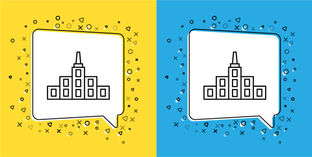 设置线城市景观图标孤立在黄色上图片下载