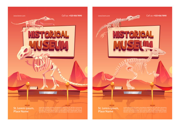 有恐龙骨架的历史博物馆海报图片下载