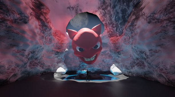 魔鬼坐在大岩石上图片下载