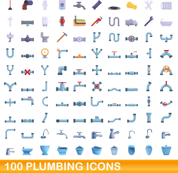 100管道图标设置卡通风格图片下载