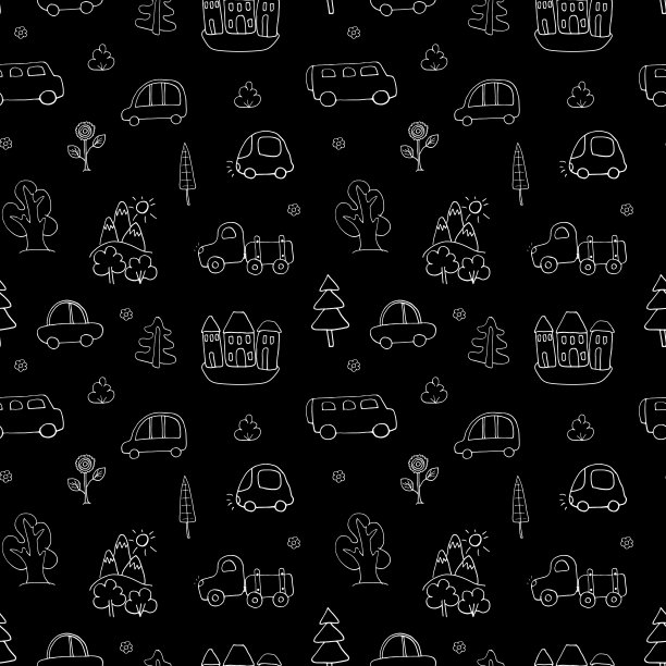可爱的汽车无缝图案，卡通交通涂鸦背景，矢量插图图片下载