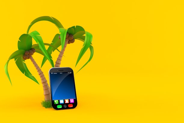 带有棕榈树的智能手机图片下载