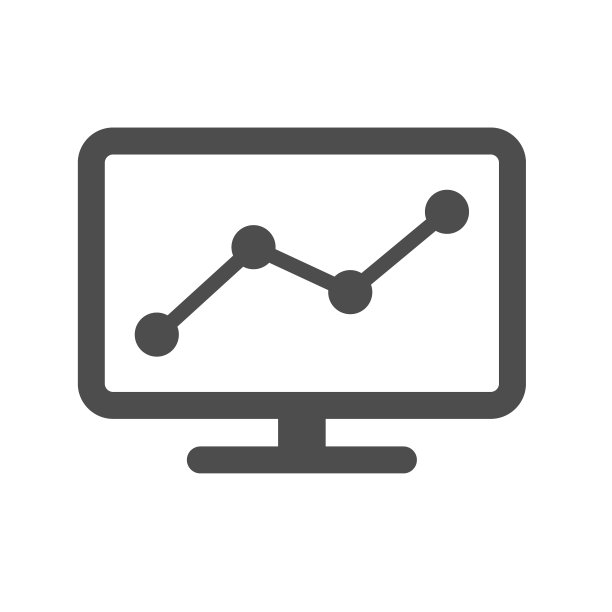 PC显示器与rgraph轮廓矢量图标孤立在白色背景。PC显示器与图表图标为web，移动应用程序，UI设计和打印图片下载