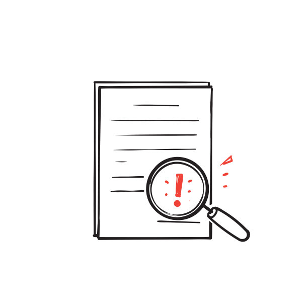 手绘涂鸦感叹号放大镜上的商业文件插图矢量孤立图片下载