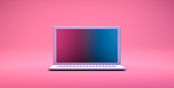 逼真的电脑笔记本电脑模型放在地板上，极简风格图片下载