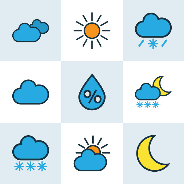 空气图标彩色线设置与阴天太阳能图片下载