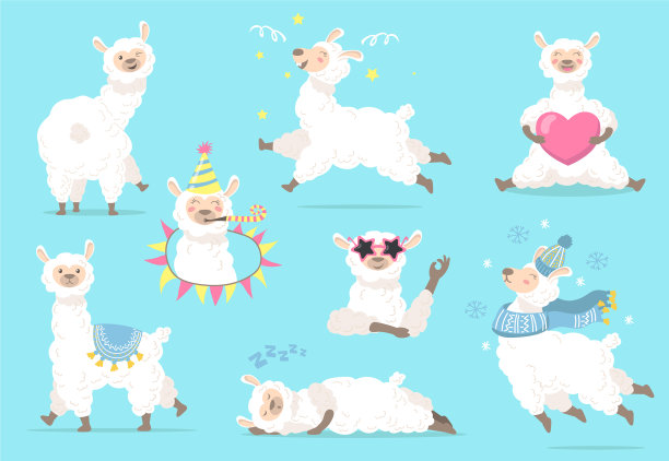 滑稽喇嘛在不同姿态的平面项目集图片下载