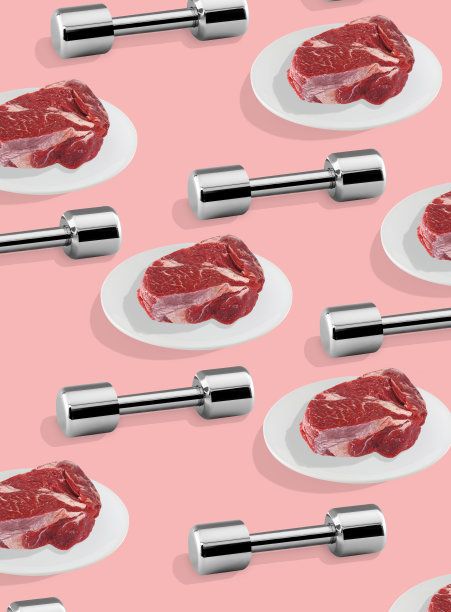 哑铃和生牛排图片下载