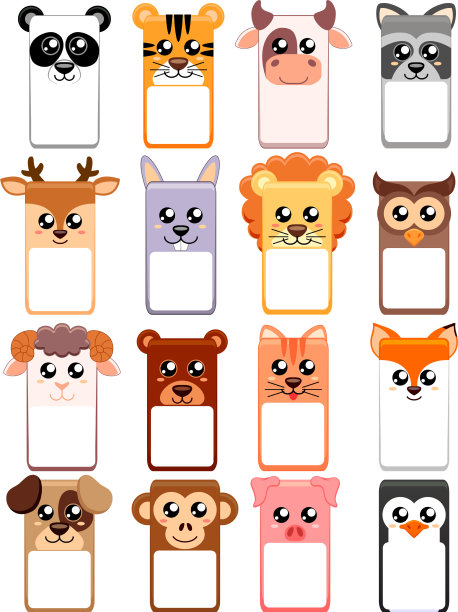 为儿童动物园设置动物头部文本框图片下载