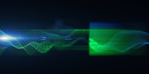 摘要技术色彩背景与线框网格在黑色上离焦。商业、科技旗帜。图片下载