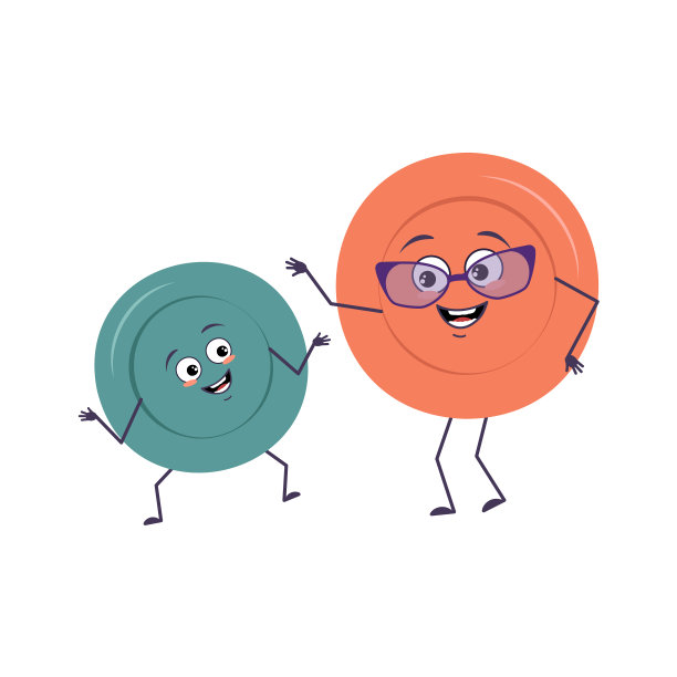 可爱的多色盘片，有快乐的情绪和微笑的脸。戴着眼镜的滑稽奶奶和手脚跳舞的孙子。为咖啡馆准备的美味佳肴图片下载