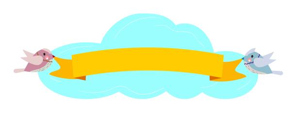 两只可爱的小鸟拿着一条黄色的丝带图片下载