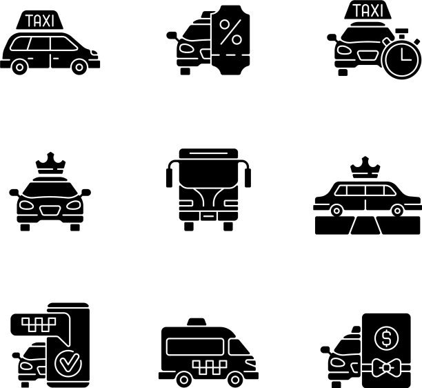 城市交通黑色象形文字图标设置在白色图片下载