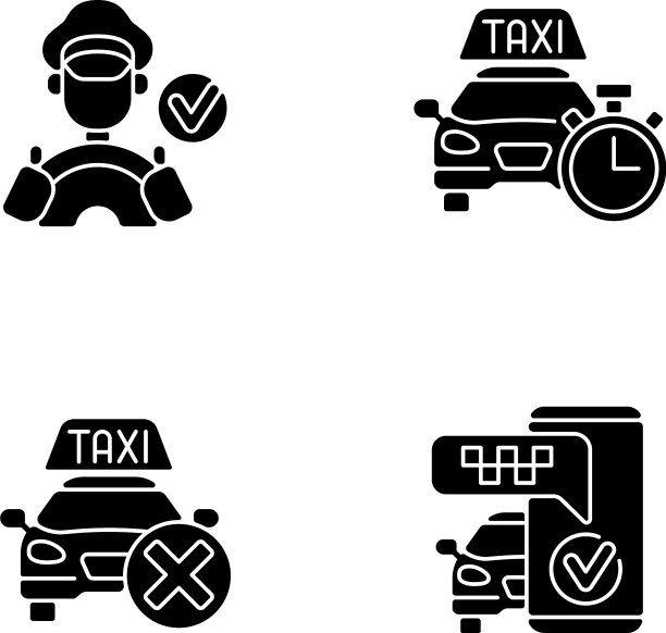 城市出租车服务黑色字形图标设置在白色图片下载