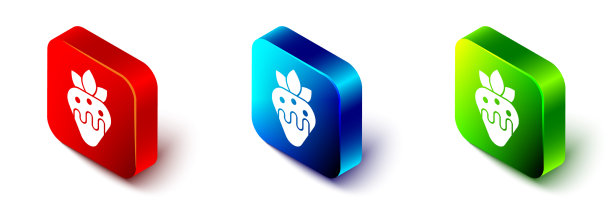 等距草莓在巧克力图标孤立上图片下载