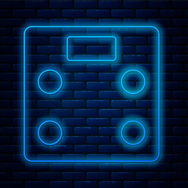 浴室秤图标孤立在砖墙背景上。体重测量设备。体重秤健身运动概念。向量图片下载