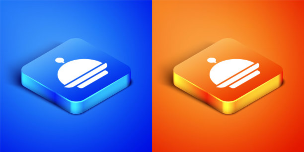 2.5D圣诞节托盘食物图标，蓝橙背景，托盘和盖子标志，圣诞快乐新年快乐，方形按钮，矢量图图片下载