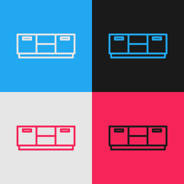 波普艺术线家具床头柜图标孤立的颜色背景。向量图片下载