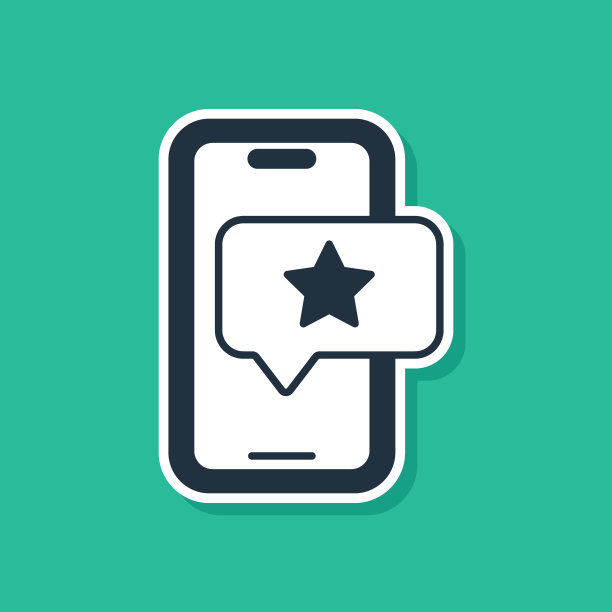 蓝色手机与评论评级图标隔离在绿色背景。评价信息，通知，反馈的概念。向量图片下载