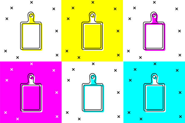 设置切割板图标孤立的颜色背景。切菜板的象征。向量图片下载