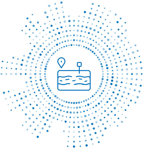 蓝线破碎的道路图标孤立在白色的背景。抽象的圆随机点。向量图片下载