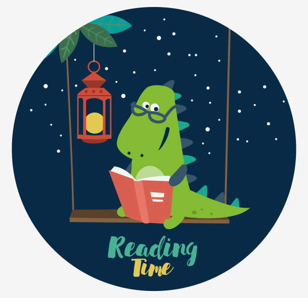 有趣的恐龙在秋千上看书图片下载