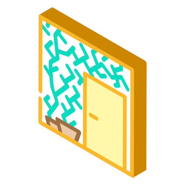 绿色植物墙设计室内等角图标矢量插图图片下载