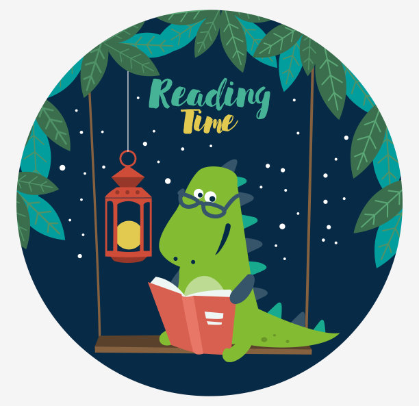 有趣的恐龙在秋千上看书图片下载