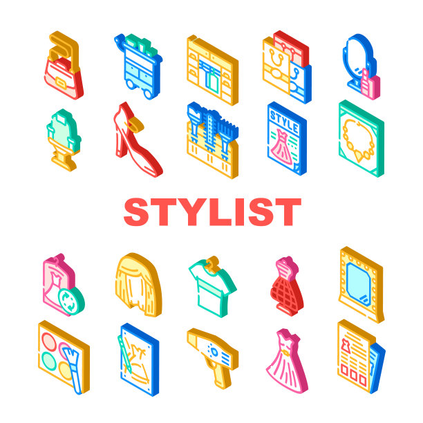 造型师配件系列图标设置向量图片下载