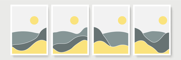 四套抽象美学的中世纪现代景观当代波西米亚海报封面模板。为艺术印刷，明信片，墙纸，墙壁艺术的最小和自然插图图片下载