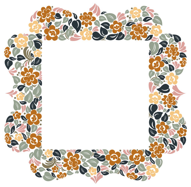 花框架由树叶和鲜花矢量复古设计，装饰空白古典风格的边框，豪华美丽的背景，邀请或贺卡与文字的地方。图片下载