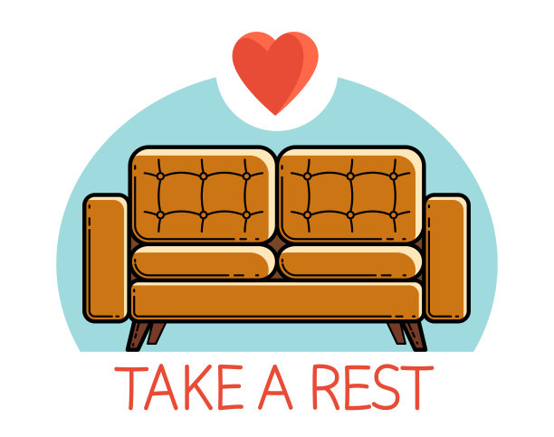 舒适的沙发家具矢量标志或图标孤立在白色，柔软的沙发躺椅上。图片下载