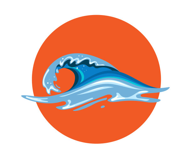 扁平化卡通风格的海啸波浪。图片下载